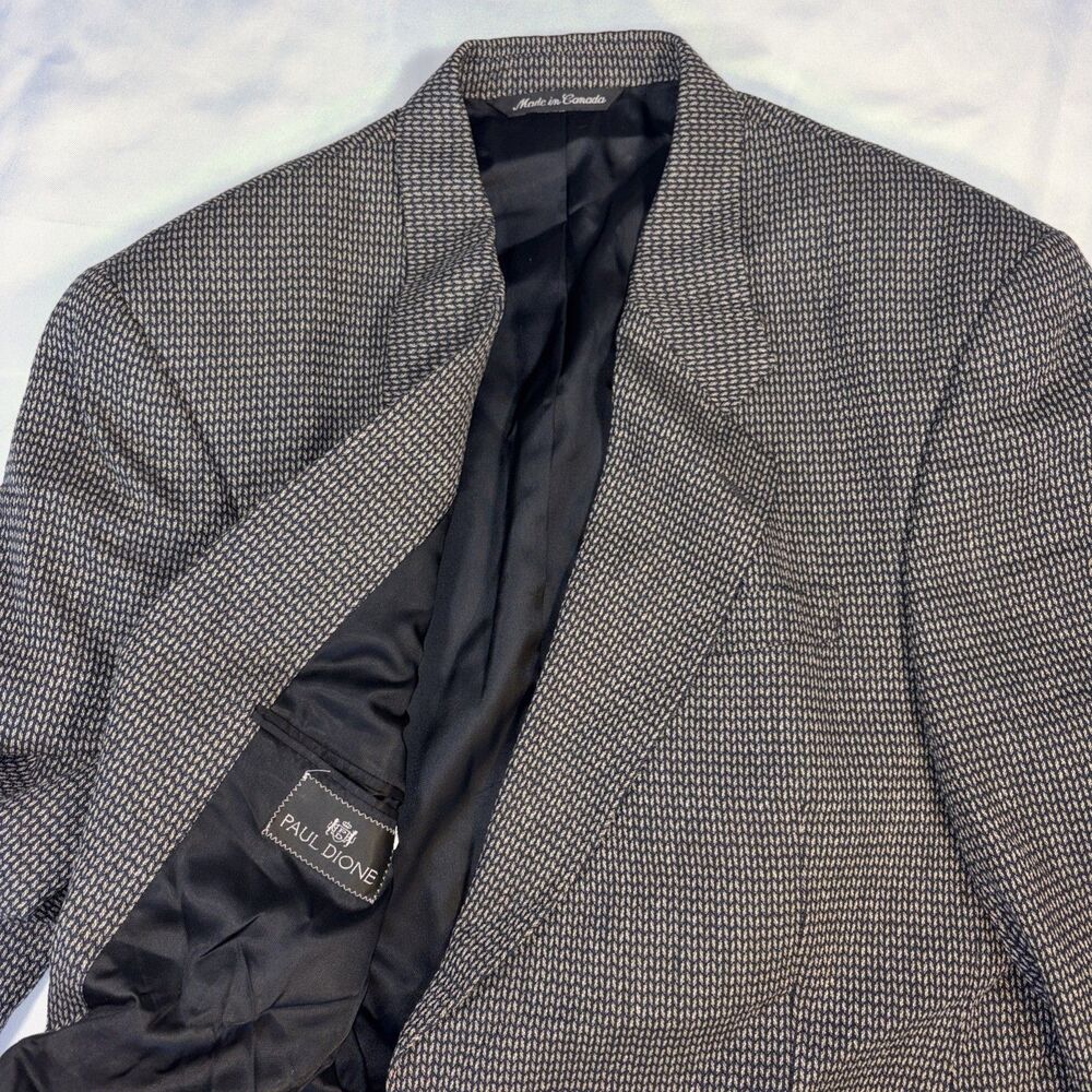 Men's Paul Dione Canada Made Brown Silk Suit Blazer Chevron Size 48R